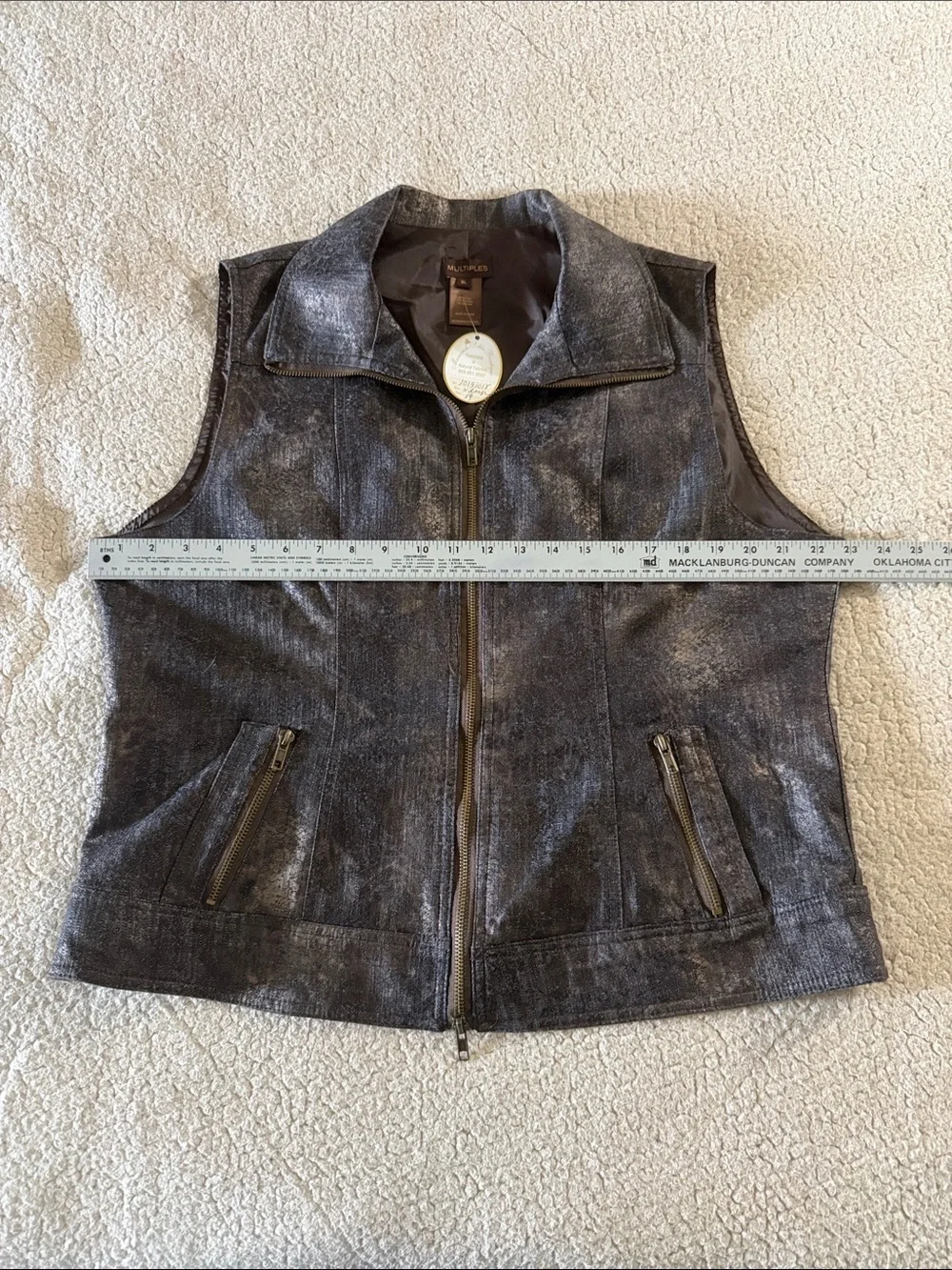 Multiples Metallic Charcoal Zip-Front Vest Size Xl